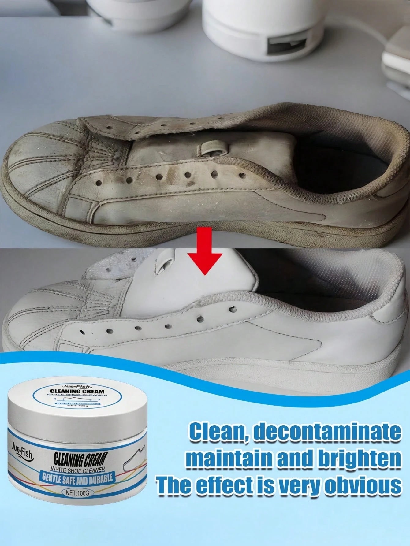 1Pc Cleaning Cream with Sponge Multipurpose Cleaning Cream Multi-Functional Cleaning and Stain Removal Cream, Shoe Cleaner for White Sneaker Shoes Whitening Cleansing Free Wash No Yellowing