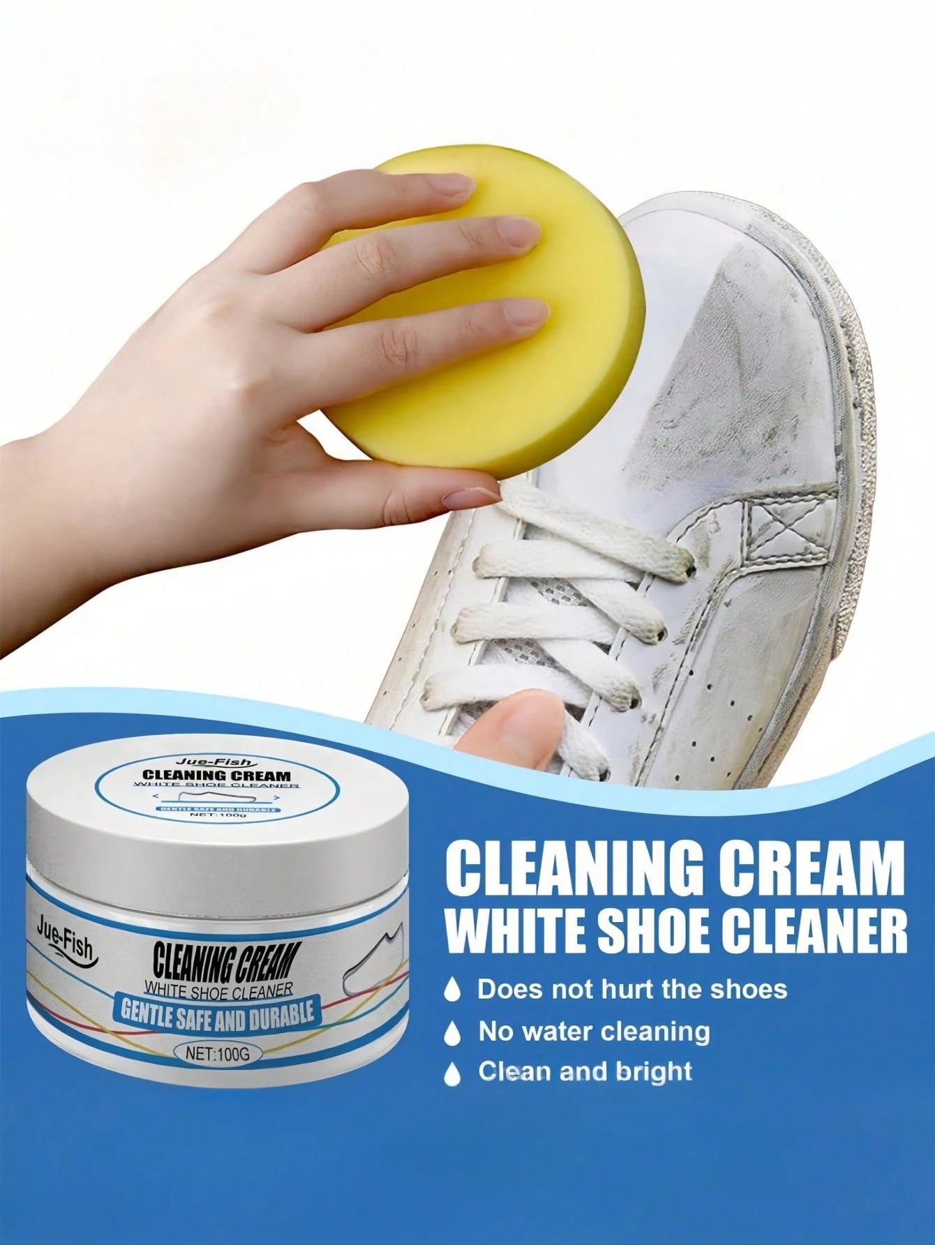 1Pc Cleaning Cream with Sponge Multipurpose Cleaning Cream Multi-Functional Cleaning and Stain Removal Cream, Shoe Cleaner for White Sneaker Shoes Whitening Cleansing Free Wash No Yellowing
